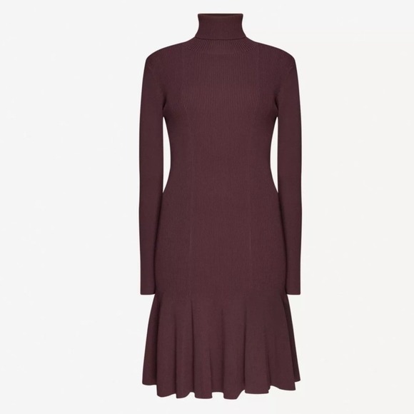 Reiss Dresses & Skirts - Reiss Mimi Ribbed Berry Knit Turtleneck Dress Small Fluted Hem Chic Minimalist